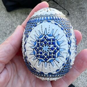 Hand painted  Blue and White Easter Egg Shell